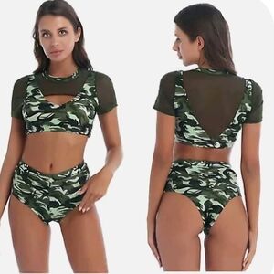 Green Camouflage Two-Piece Swimsuit